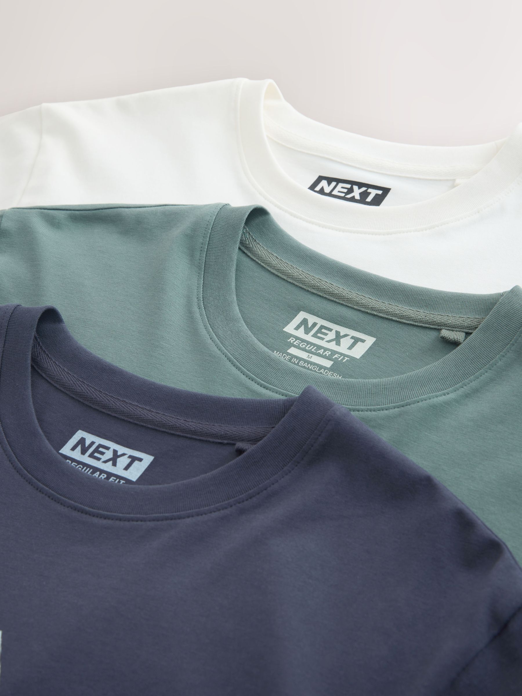 Buy Navy/Ecru White/Teal Regular Fit Graphic Print T-Shirts 3 Pack