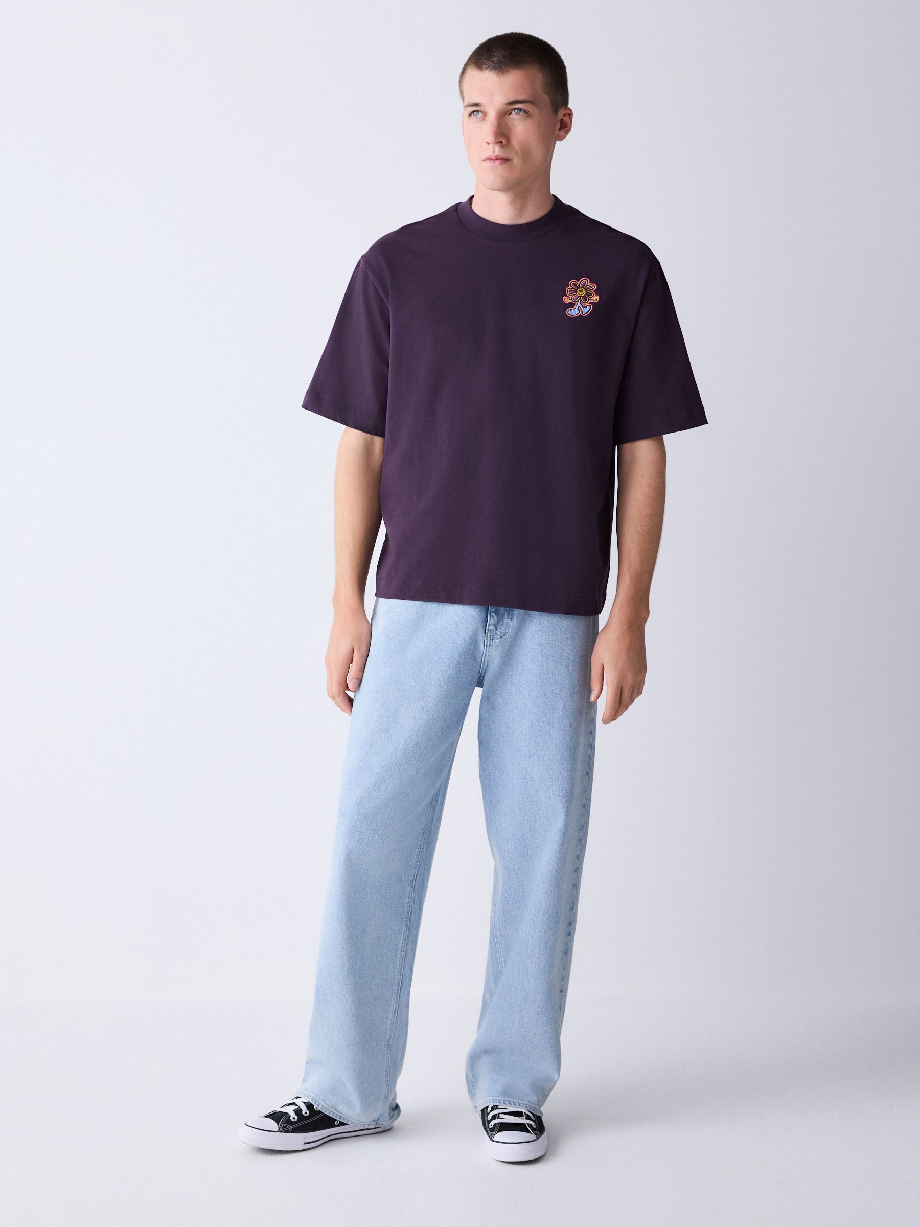 Buy Purple Flower Boxy Heavyweight T-Shirt from the Next UK online