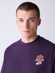 Violett/Blumen - Boxy - T-Shirt - Bild 4 von 7