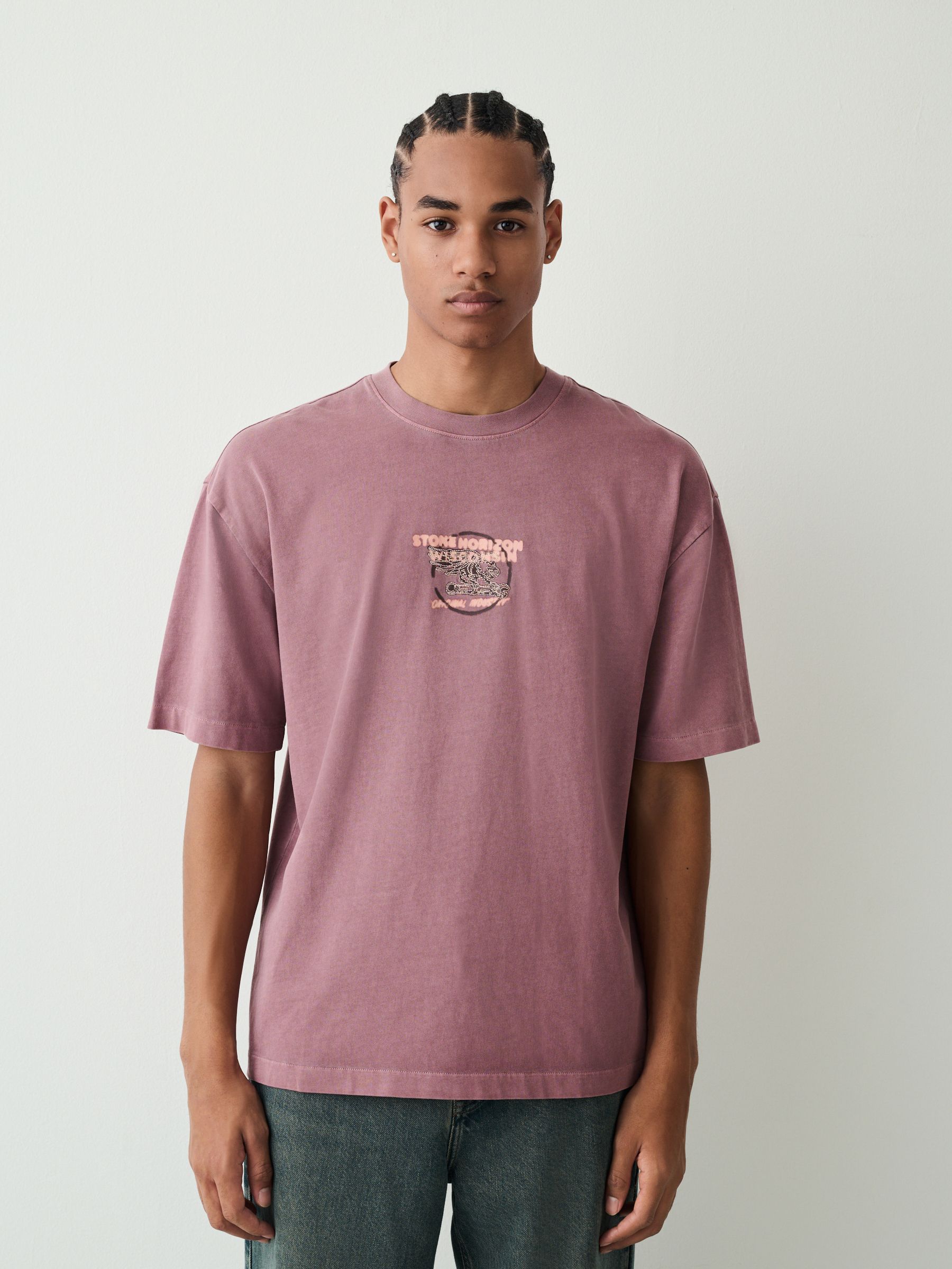 Buy Purple Washed Relaxed Fit Graphic Print Heavy Weight T-Shirt