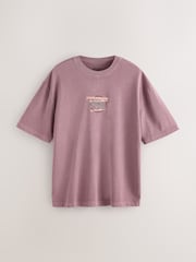 Purple Washed Relaxed Fit Graphic Print Heavy Weight T-Shirt - Image 6 of 9