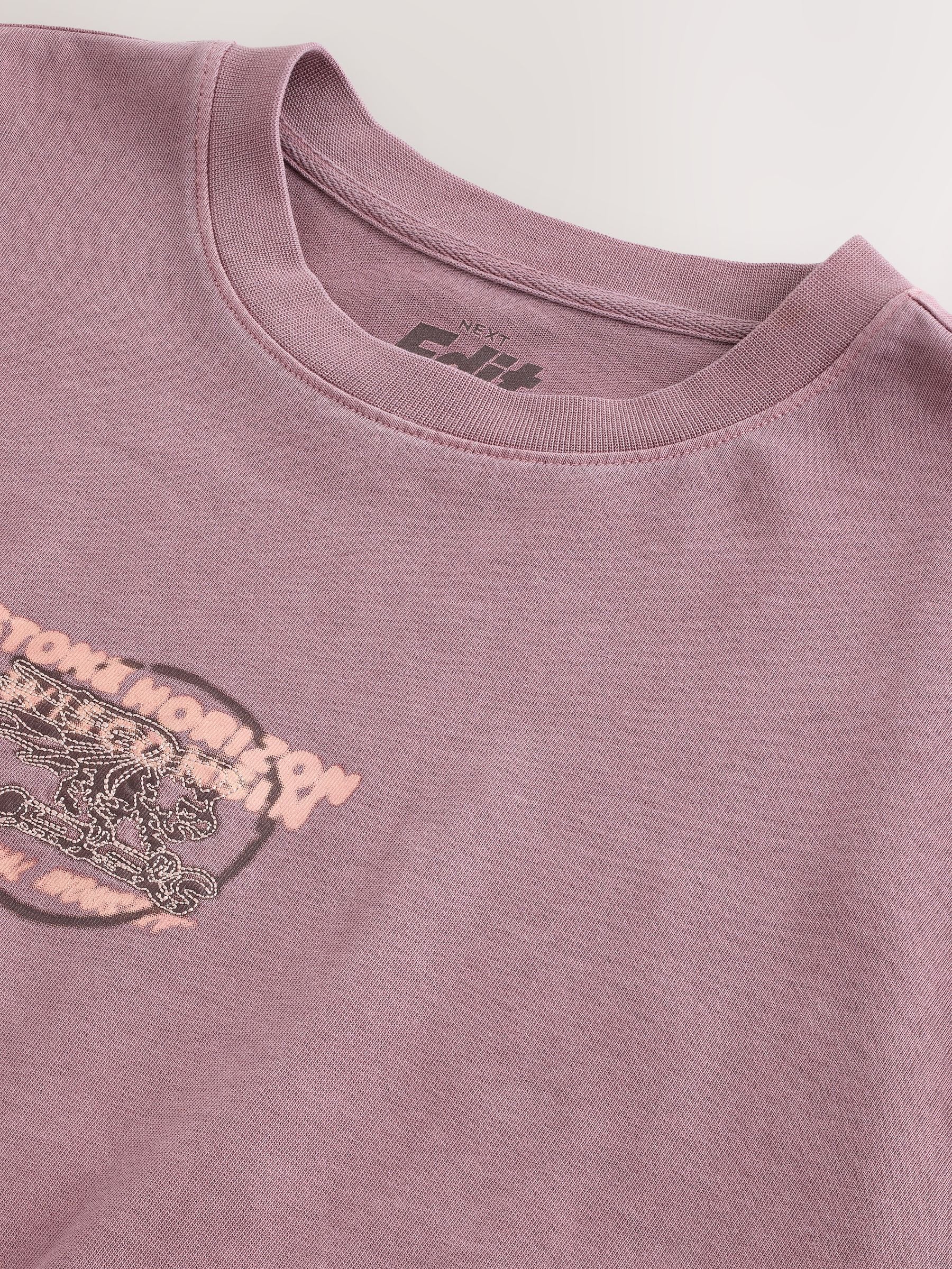 Buy Purple Washed Relaxed Fit Graphic Print Heavy Weight T-Shirt
