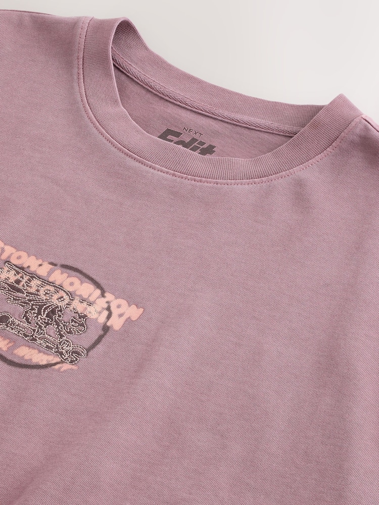 Purple Washed Relaxed Fit Graphic Print Heavy Weight T-Shirt - Image 9 of 9