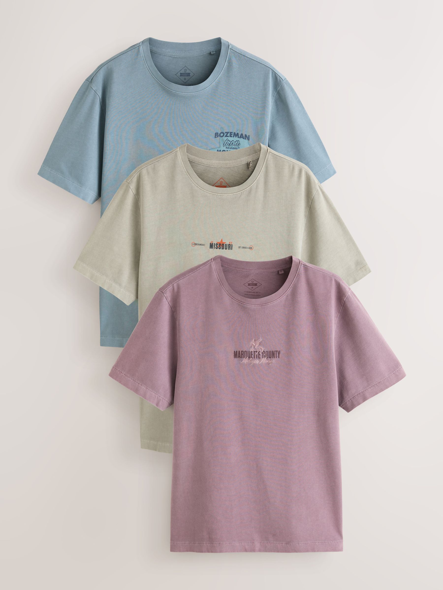 Buy Green/Blue/Pink Regular Fit Graphic Print T-Shirts 3 Pack from