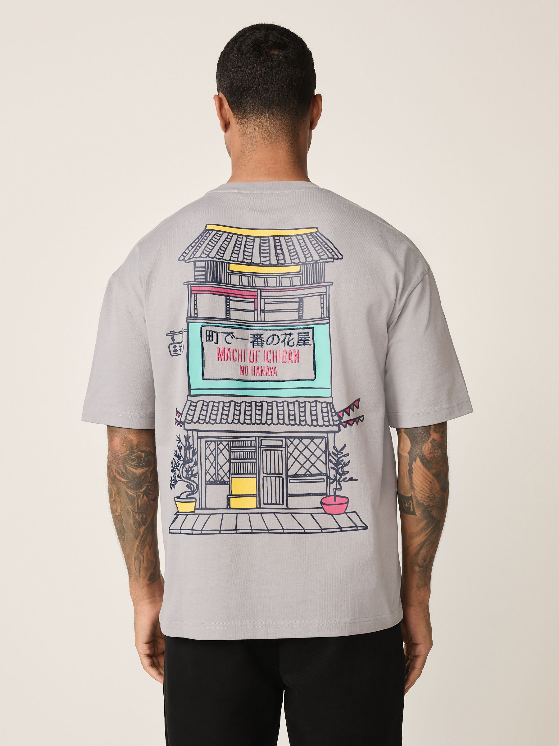 Buy Grey Japan Relaxed Fit Graphic Print Heavy Weight T-Shirt from