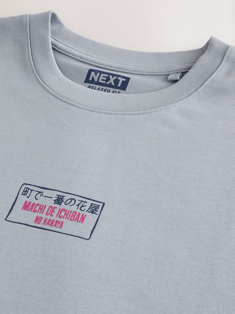 Grey Japan Relaxed Fit Graphic Print Heavy Weight T-Shirt - Image 9 of 9