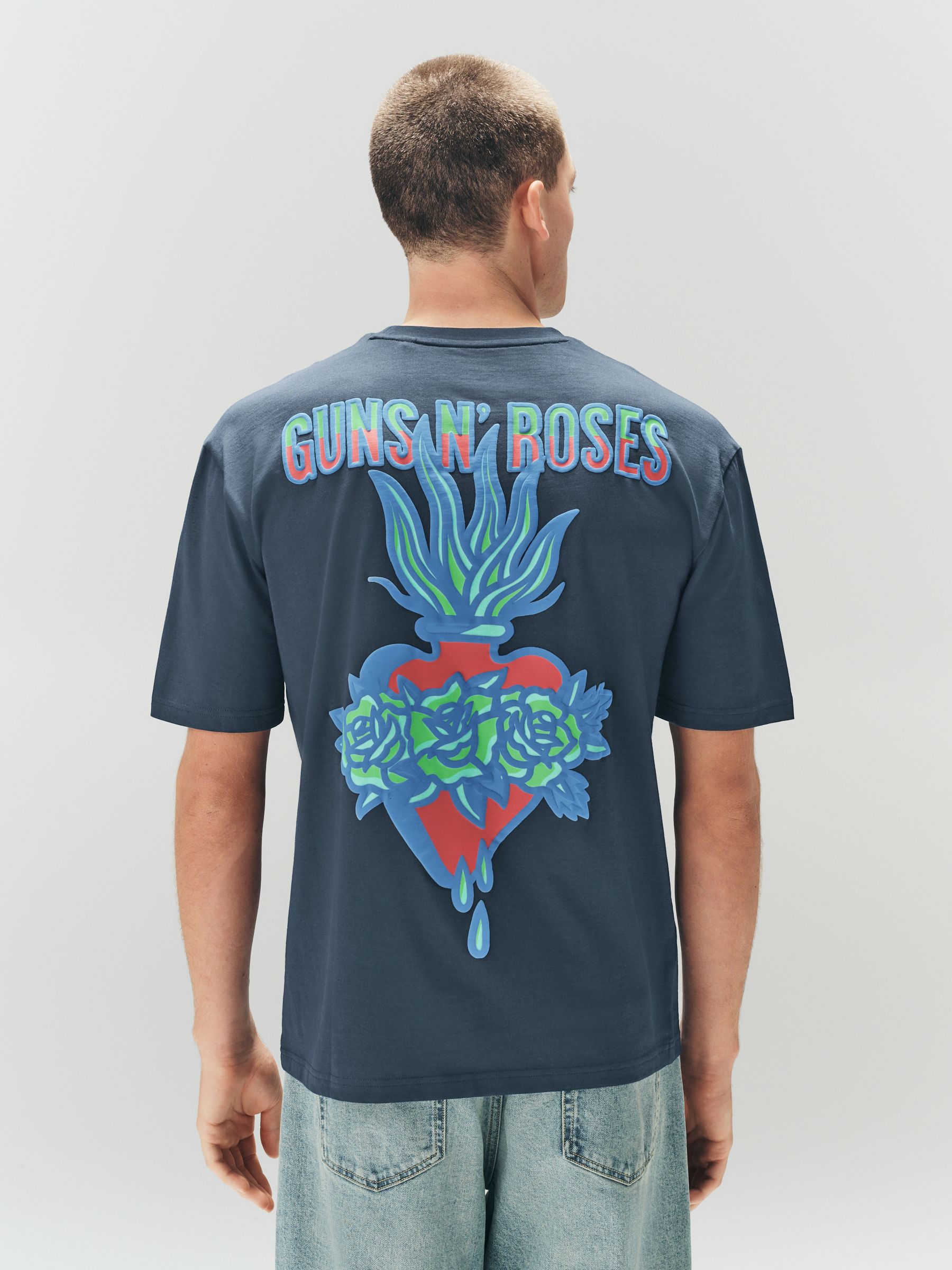 Buy Navy Guns N' Roses Regular Fit Band Graphic Print T-Shirt from