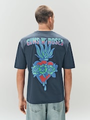Navy Guns N' Roses Regular Fit Band Graphic Print T-Shirt - Image 1 of 10