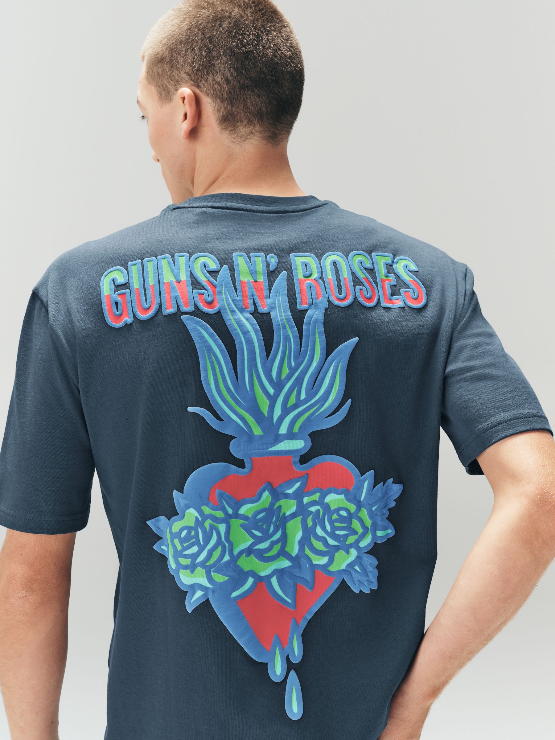 Buy Navy Guns N' Roses Regular Fit Band Graphic Print T-Shirt from
