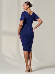 Jolie Moi Blue Ruched Mesh Bodycon Dress - Image 2 of 6