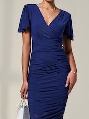 Jolie Moi Blue Ruched Mesh Bodycon Dress - Image 3 of 6