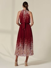 Jolie Moi Red Pleated Halterneck Maxi Dress - Image 2 of 6