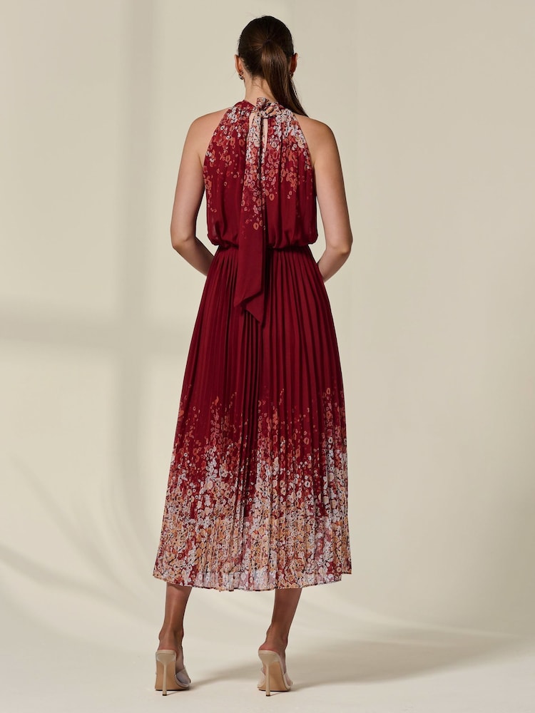 Jolie Moi Red Pleated Halterneck Maxi Dress - Image 2 of 6