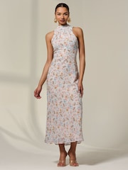 Jolie Moi Natural Sleeveless Chiffon Halterneck Midaxi Dress - Image 1 of 6