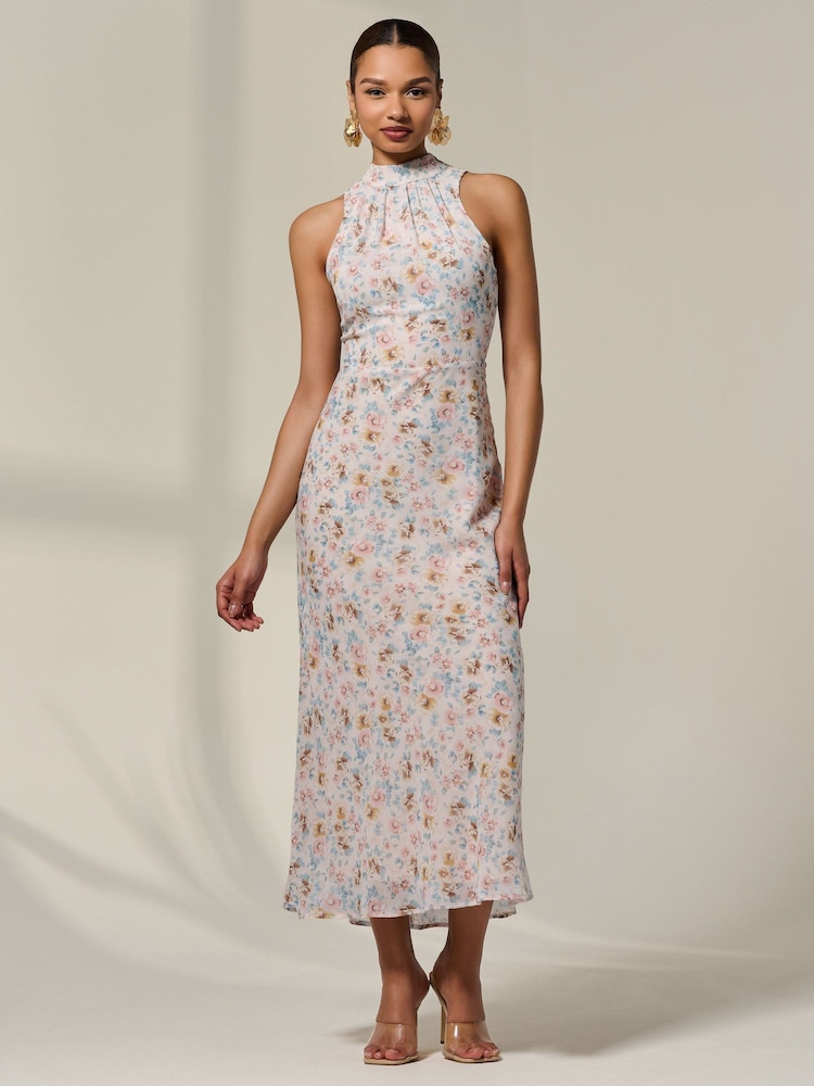 Jolie Moi Natural Sleeveless Chiffon Halterneck Midaxi Dress - Image 1 of 6