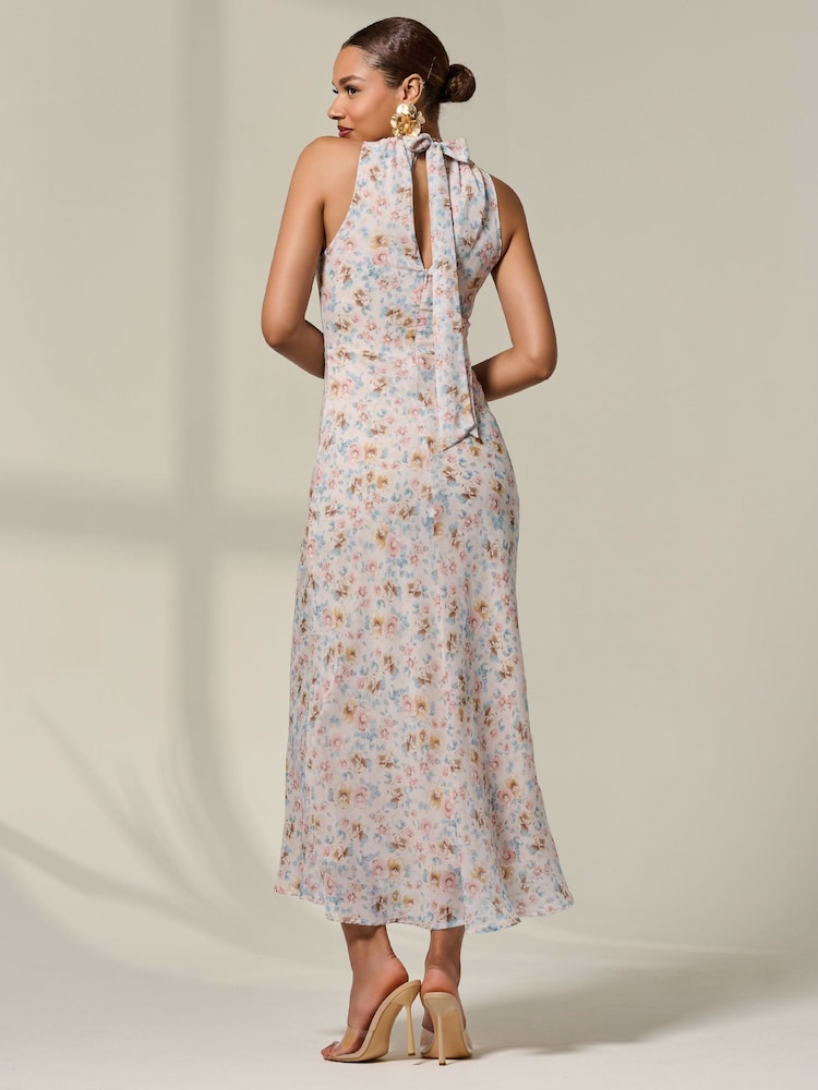 Jolie Moi Natural Sleeveless Chiffon Halterneck Midaxi Dress - Image 2 of 6