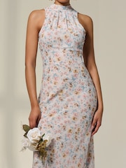 Jolie Moi Natural Sleeveless Chiffon Halterneck Midaxi Dress - Image 3 of 6