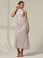 Jolie Moi Natural Sleeveless Chiffon Halterneck Midaxi Dress - Image 4 of 6