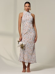 Jolie Moi Natural Sleeveless Chiffon Halterneck Midaxi Dress - Image 5 of 6