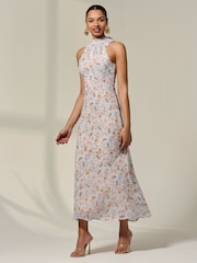 Jolie Moi Natural Sleeveless Chiffon Halterneck Midaxi Dress - Image 6 of 6