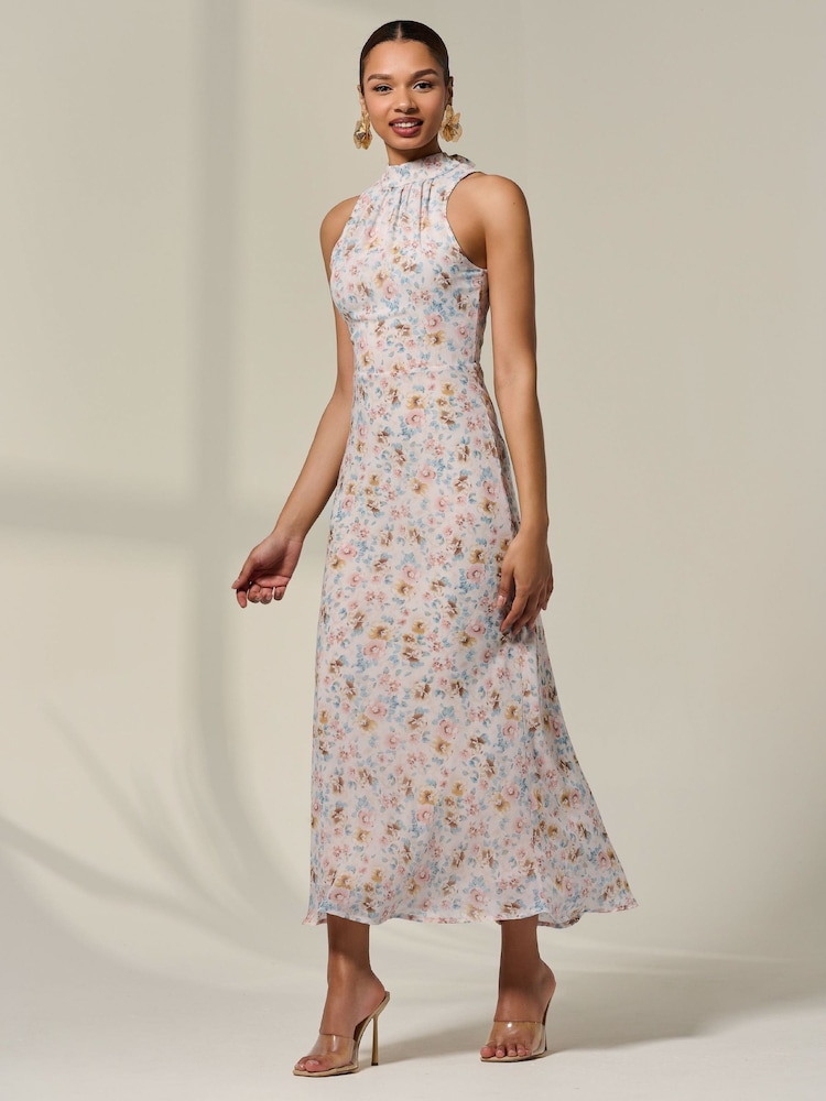 Jolie Moi Natural Sleeveless Chiffon Halterneck Midaxi Dress - Image 6 of 6