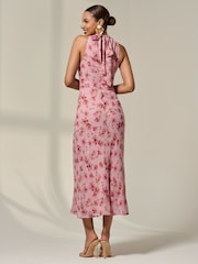 Jolie Moi Pink Chiffon Halterneck Printed Midaxi Dress - Image 2 of 6