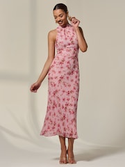 Jolie Moi Pink Chiffon Halterneck Printed Midaxi Dress - Image 6 of 6