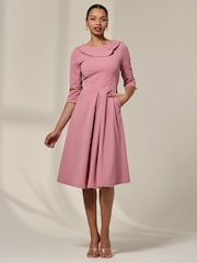 Jolie Moi Pink Sloan 3/4 Sleeve Midi Dress - Image 1 of 6