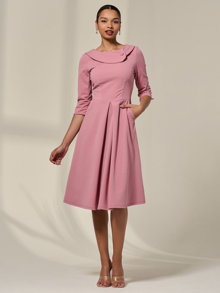 Jolie Moi Pink Sloan 3/4 Sleeve Midi Dress - Image 1 of 6