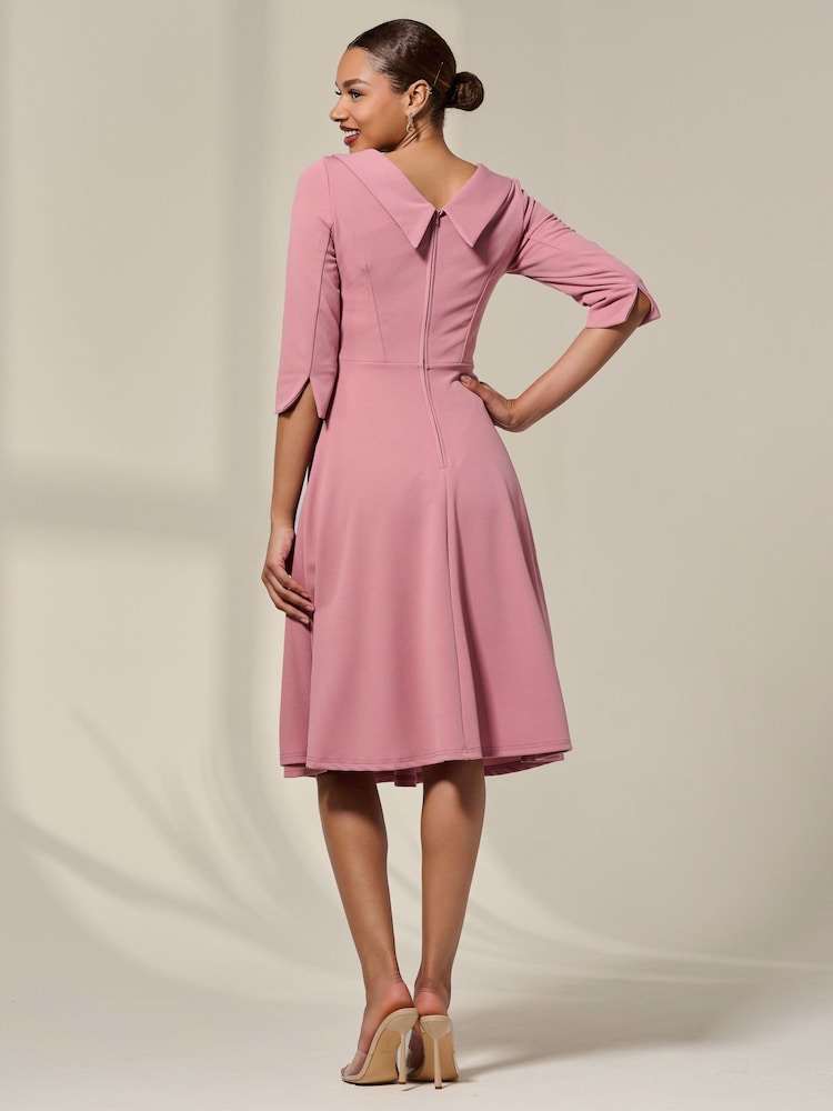 Jolie Moi Pink Sloan 3/4 Sleeve Midi Dress - Image 2 of 6