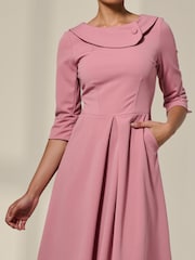Jolie Moi Pink Sloan 3/4 Sleeve Midi Dress - Image 3 of 6