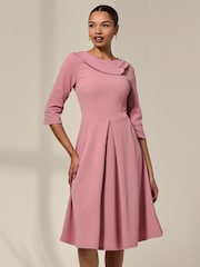 Jolie Moi Pink Sloan 3/4 Sleeve Midi Dress - Image 4 of 6