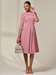 Jolie Moi Pink Sloan 3/4 Sleeve Midi Dress - Image 5 of 6