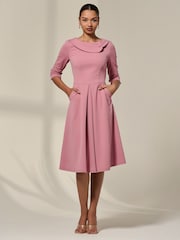 Jolie Moi Pink Sloan 3/4 Sleeve Midi Dress - Image 6 of 6