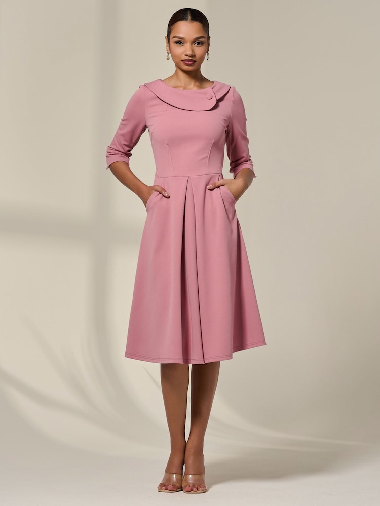 Jolie Moi Pink Sloan 3/4 Sleeve Midi Dress - Image 6 of 6