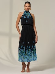 Azul - Vestido largo plisado con cuello halter de Jolie Moi - Imagen 1 de 6