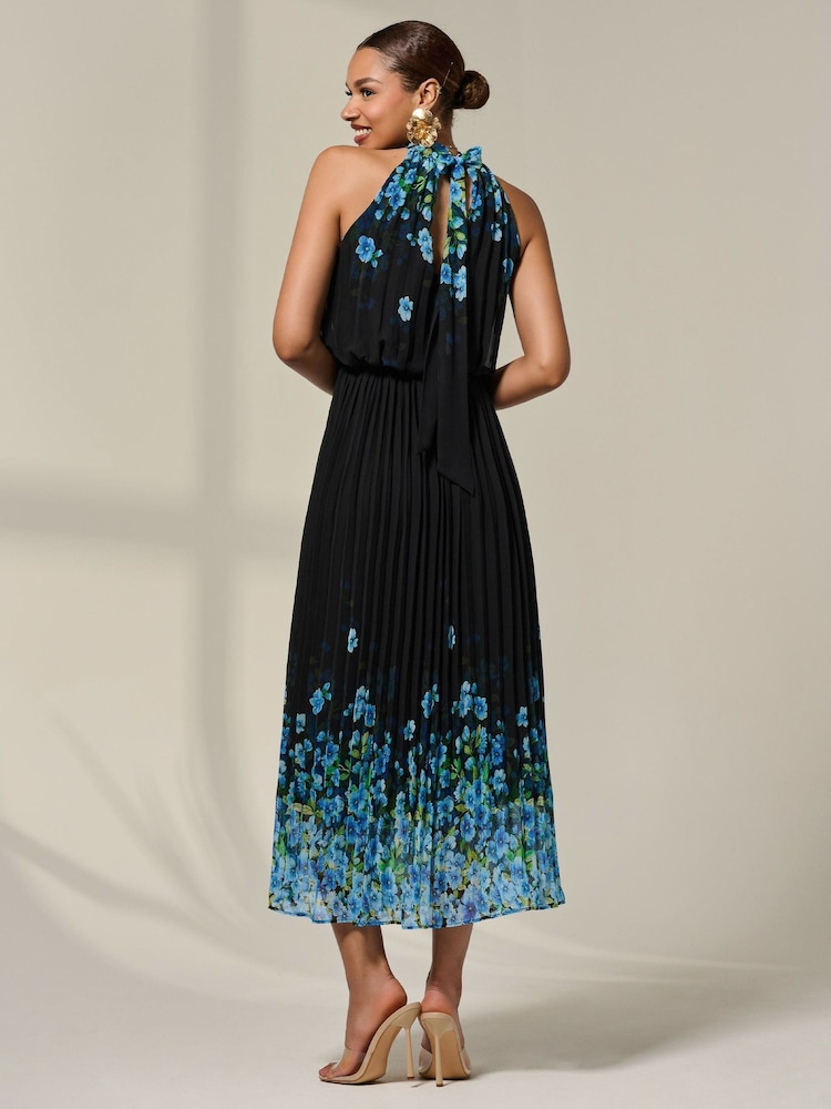 Azul - Vestido largo plisado con cuello halter de Jolie Moi - Imagen 2 de 6