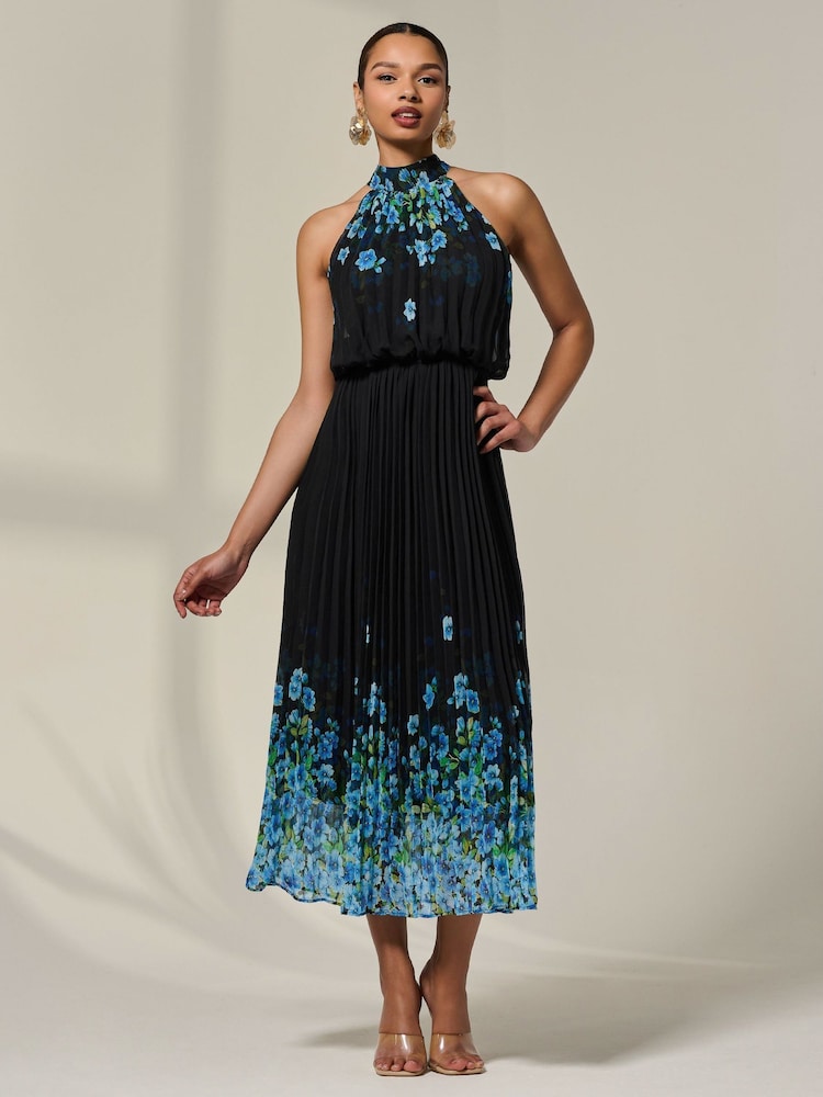 Azul - Vestido largo plisado con cuello halter de Jolie Moi - Imagen 6 de 6