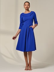Jolie Moi Blue Sloan 3/4 Sleeve Midi Dress - Image 1 of 6