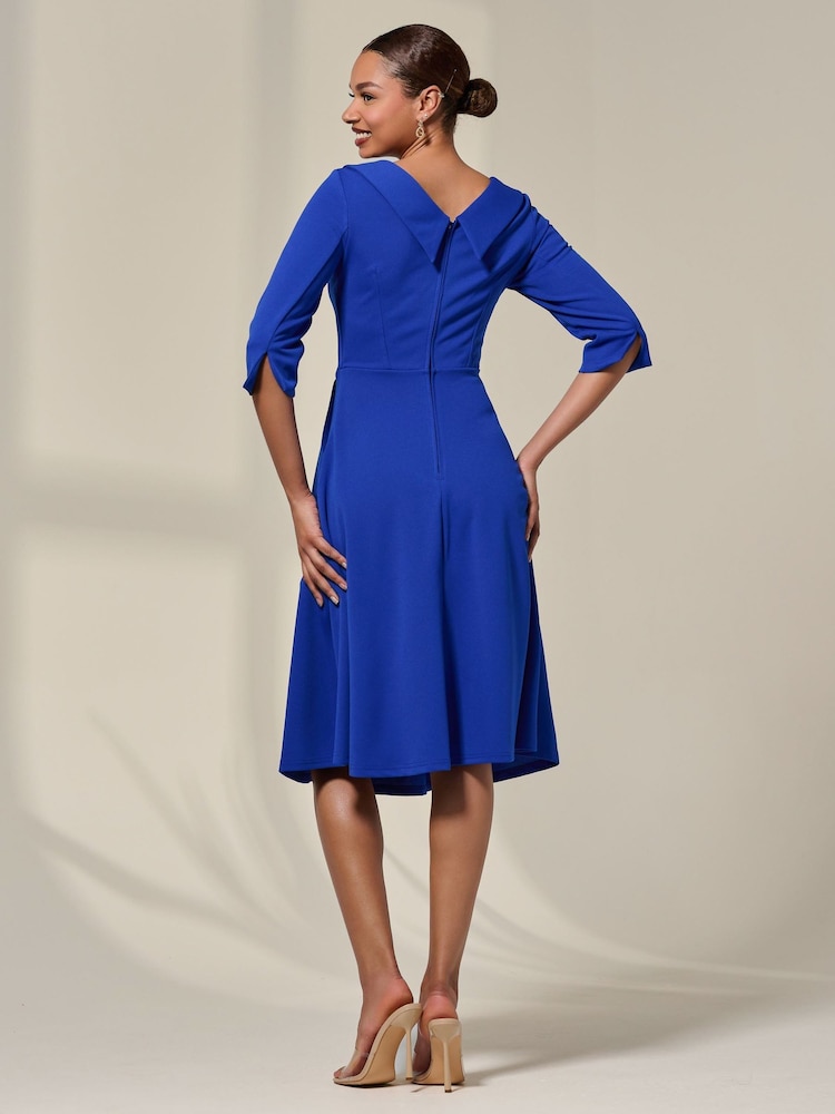 Jolie Moi Blue Sloan 3/4 Sleeve Midi Dress - Image 2 of 6