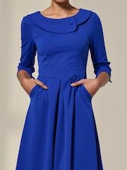 Jolie Moi Blue Sloan 3/4 Sleeve Midi Dress - Image 3 of 6