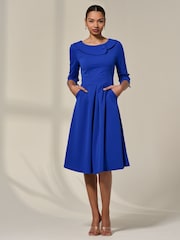 Jolie Moi Blue Sloan 3/4 Sleeve Midi Dress - Image 5 of 6