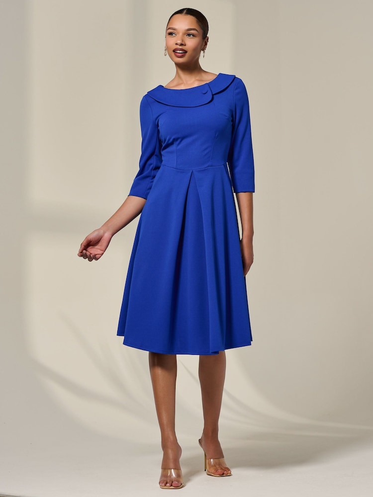 Jolie Moi Blue Sloan 3/4 Sleeve Midi Dress - Image 6 of 6