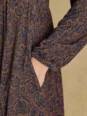 Joules Nia Brown Floral V-neck Long Sleeve Midaxi Dress - Image 4 of 8