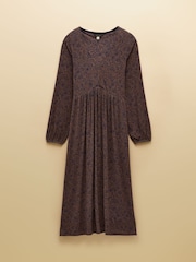 Joules Nia Brown Floral V-neck Long Sleeve Midaxi Dress - Image 8 of 8
