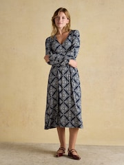 Joules Nia Navy Geo V-neck Long Sleeve Midaxi Dress - Image 5 of 8