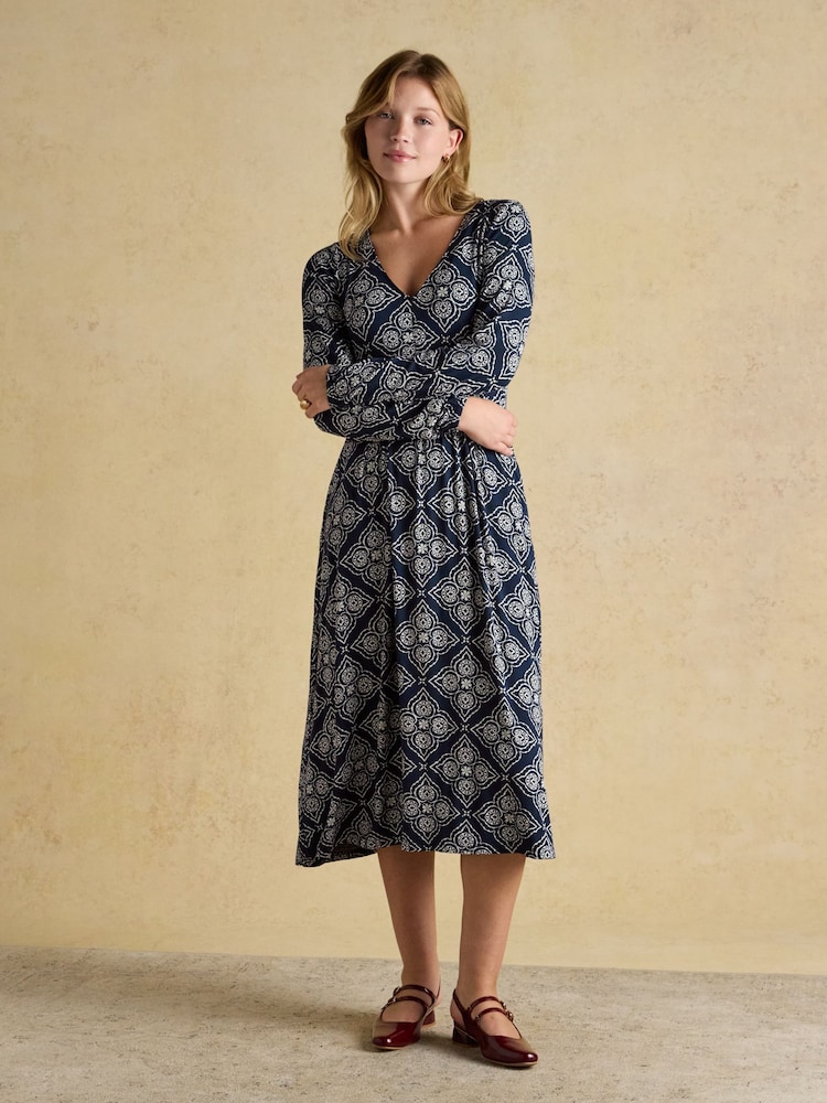 joules jersey dresses Pia Navy Blue Button Down Ponte Jersey Dress