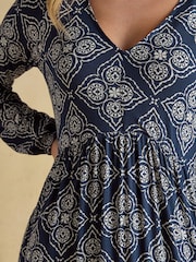 Joules Nia Navy Geo V-neck Long Sleeve Midaxi Dress - Image 6 of 8