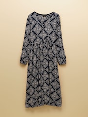 Joules Nia Navy Geo V-neck Long Sleeve Midaxi Dress - Image 8 of 8