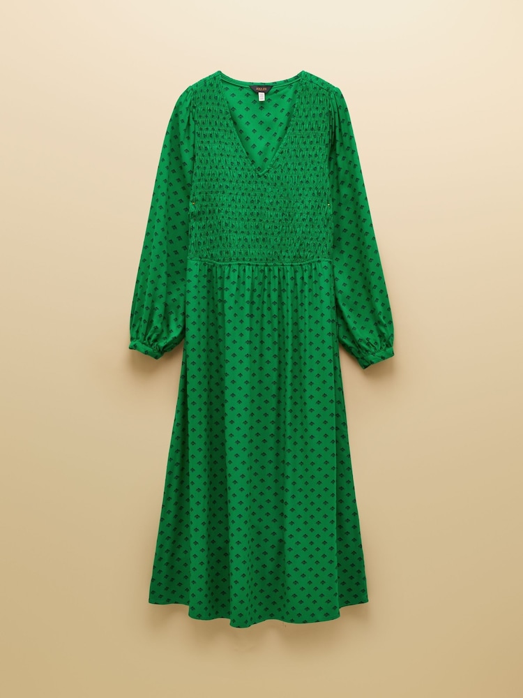 Joules Liliana Green Foulard Print Shirred V-Neck Midi Dress - Image 10 of 10 Joules Liliana Green Foulard Print Shirred V-Neck Midi Dress - Image 10 of 10